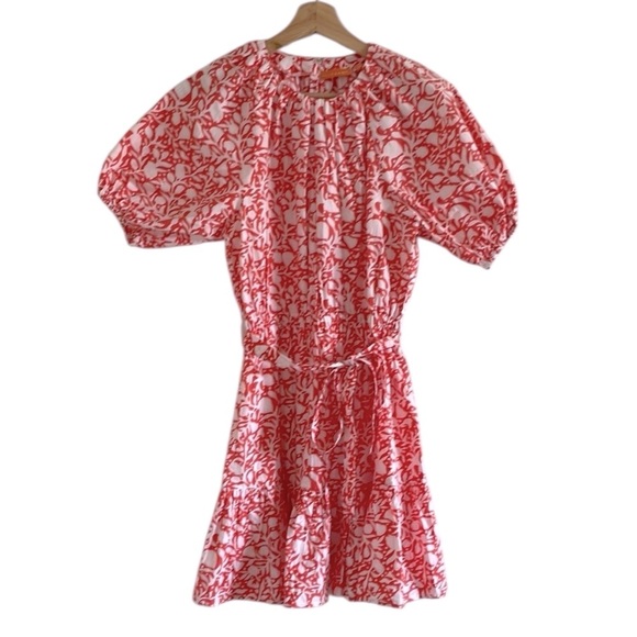 Oliphant Short Crew Mini Dress Women’s‎ Size XS Puff Sleeve Floral Orange White - Picture 4 of 11